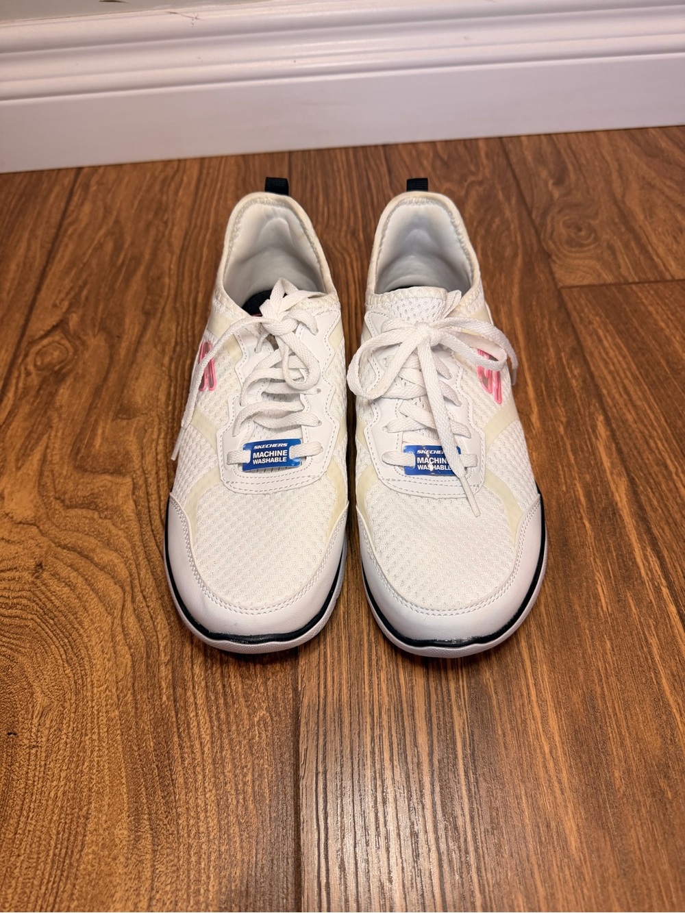 Skechers White Athletic Sneakers with Pink Accent